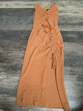 SHEIN Rust Orange Knit Cutout Maxi Dress